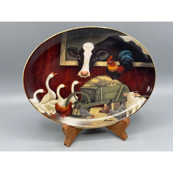 Franklin Mint Barnyard Gathering Plate Franco Fine Porcelain Decor Oval - Picture 1 of 6
